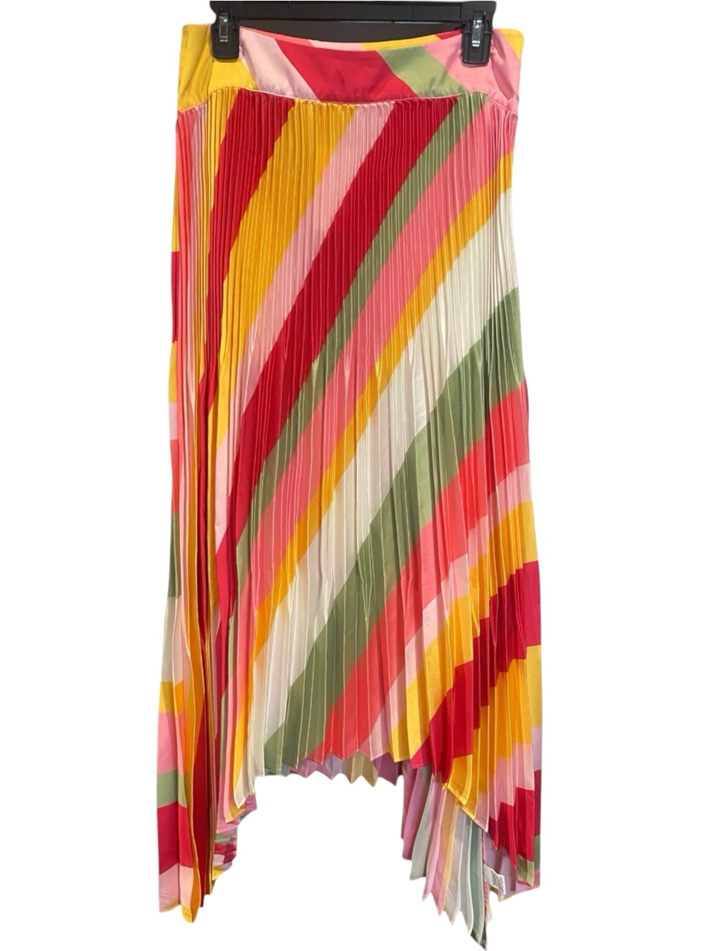 NWT Ramy Brook Beatrice Pleated Midi Skirt Pink Punch Stripe Asymmetrical 10